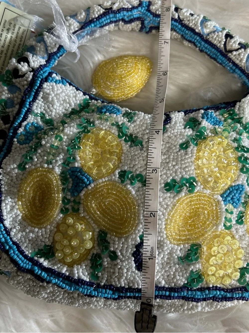 Beaded Lemon Motif Clutch in White and Yellow